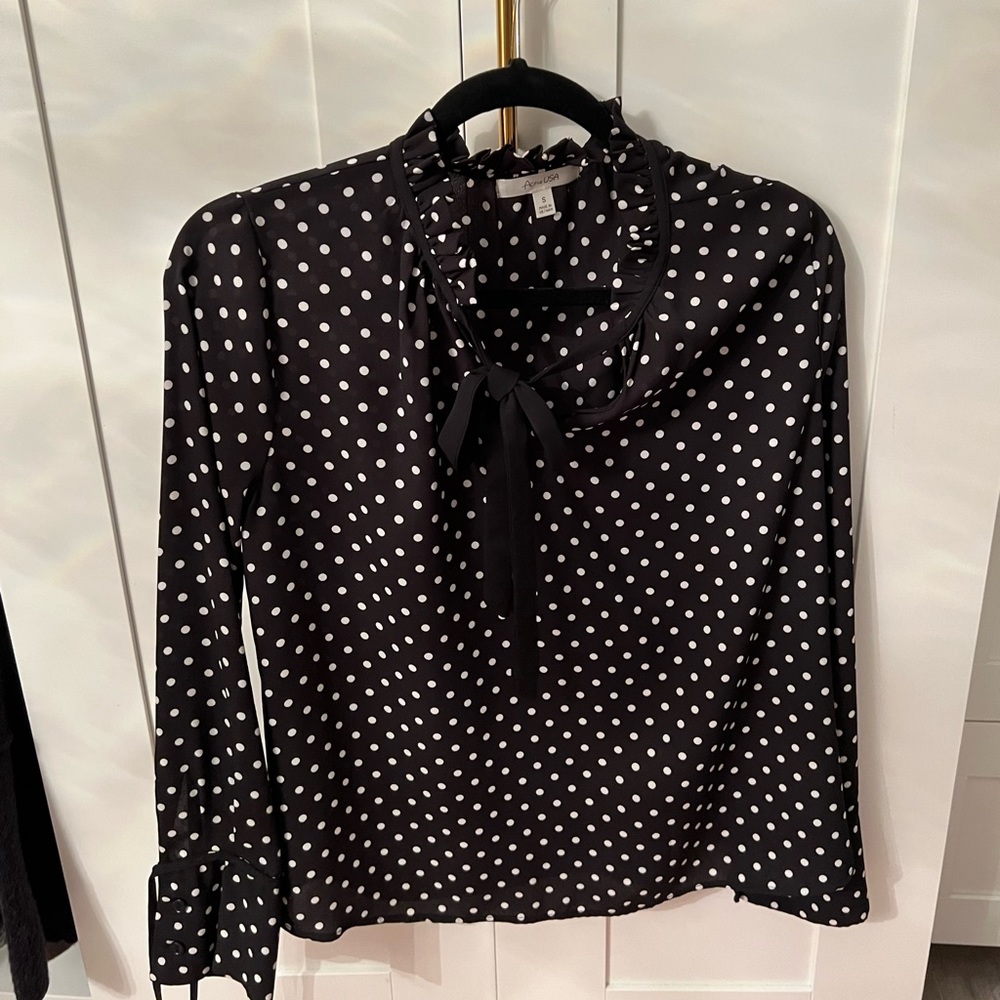 Black polka dot blouse